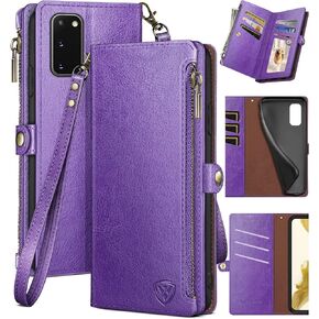 XcaseBar for Samsung Galaxy S20 Wallet case with Zipper Credit Card Holder【RFID Blocking】, Flip Folio Book PU Leather Phone case Shockproof Cover Women Men for Samsung S20 case Light Brown