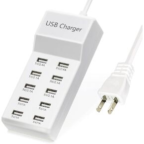 USB Charger,50W USB Charging Station with 10-Port Family-Sized Smart USB Ports for Multiple Devices Smart Phone Tablet Laptop Computer, for iPhone 15/14/13 Black
