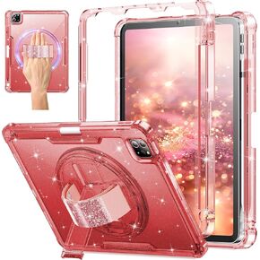 INFILAND Case for iPad Air 11 Inch M2(2024), iPad Air 5th/4th Generation 10.9 Inch, iPad Pro 11 Inch, Glitter Clear Dual Layer Protection with Hand Strap & Rotating Kickstand (Light Purple)