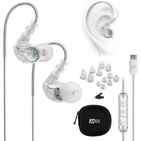 سماعات أذن سلكية MEE audio M6 Sport USB-C مع خطافات أذن سلكية للذاكرة، وسماعة رأس مع ميكروفون وجهاز تحكم عن بعد بثلاثة أزرار لأجهزة iPhone 16 وiPad وأجهزة USB الأخرى من النوع C؛ سماعات أذن للجري/الجيم/التمارين، شفافة in Kuwait