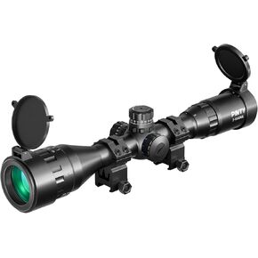 Pinty 3-9X40 Rifle Scope AO Red Green Blue Illuminated Mil Dot with Flip-Open Covers, Sunshade Tube