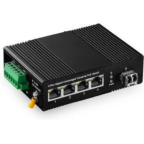 Binardat 5 Port Gigabit PoE Din Rail Industrial Ethernet Switch, 4 PoE IEEE802.3af/at, 1 SFP Port with 20km LC Module, with One 60W PoE Power Supply
