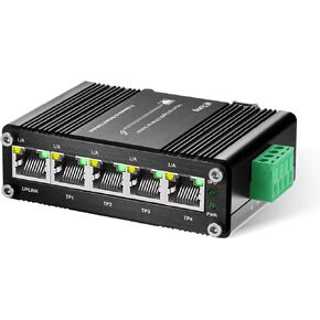 Industrial 5 Ports Gigabit Solar POE Switch,RJ45 Din Rail Ethernet Switch, DC 12V-48V Input Network 10/100/1000Mbps 802.3af/at 30W POE Ports,POE Power for Solar Power/RV Truck/VOIP Systems, iETong