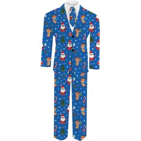 Lovekider Boys Christmas Suit Slim Fit Funny Formal Suits 3 Pieces Tuxedo Set with Blazer Pants Tie 7-12T