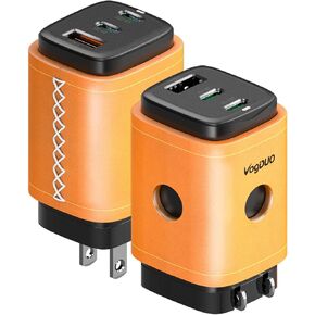 65W USB C Wall Charger, 3 Port GaN PD Wall Charger, Foldable Plug, Genuine Leather Design, Compatible with iPad Pro/Air/Mini, iPhone 16/15/14/13/12, Nintendo Switch, MacBook/Air