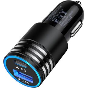 30W USB C Car Charger, PD 3.0 & 2.4A Dual Port Fast Charging Car Adapter 12V USB Outlet Cigarette Lighter Plug for iPhone 16 15 Pro Max 15 Plus 14 13 12 11 Pro Max SE XR X,Samsung S24 S23 S22 S21 S20