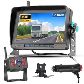 Wireless Digital FHD 1080P Backup Camera System Kit 7 Inch Monitor, Easy Installation Plug and Play-IP68 Waterproof IR Night Vision Rear View Camera for Truck Trailers Camper SUV