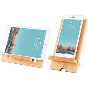 Encozy Cell Phone Stand, Desktop Wooden Mobile Phone Holder Natural Bamboo (Stand 1PCS)