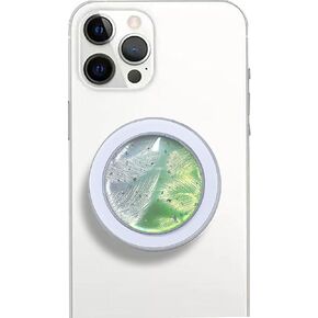 Universal Cell Phone Stand Compatible with for iPhone Grip Holder, 360° Rotation-Transparent Feather Laser Magnetic Drop colloidal Loose Powder (Feather Green)