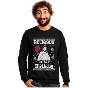 Tstars Jesus Birthday Funny Holiday Xmas Long Sleeve Sweatshirt for Men Women Ugly Christmas Sweater Style