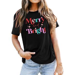 Christmas Shirts Women Funny Merry Christmas Lights Graphic Tees Xmas Tree T-Shirt Holiday Tops