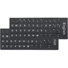 2 PCS/Pack Universal English Matte Keyboard Alphabet Stickers, Black Background and White Large Lettering Replacement Stickers for PC Computer Laptop Desktop Keyboard Stickers - English
