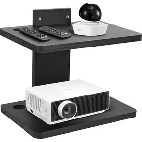 Small Mini Projector Shelf/Projector Wall Mount Floating Shelf/Router Shelf/Modem Cable Box Shelf/Projector Rack Holder/Projector Mount by Wood Black2