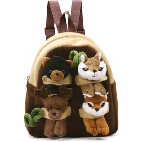 Unipak - 11" Forest Animal Backpack with Black Bear, Chipmunk, Moose and Fox