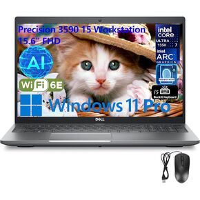 Dell Precision 3000 3590 Mobile Workstation Business AI Laptop, 15.6" FHD, Intel Ultra 7 155H (Beat i7-13705H), Intel Arc, 32GB DDR5 RAM, 1TB PCIe SSD, WiFi 6E, Backlit Keyboard, FR, Windows 11 Pro
