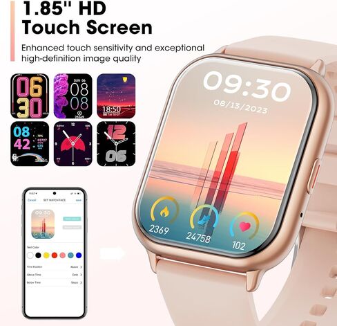ساعة ذكية للرجال والنساء وهواتف Android iOS (الرد/إجراء المكالمات)، ساعة ذكية لتتبع اللياقة البدنية مقاس 1.85 بوصة مع مراقب معدل ضربات القلب والنوم، ساعات ذكية مقاومة للماء IP68 وأجهزة تتبع الأنشطة in Kuwait