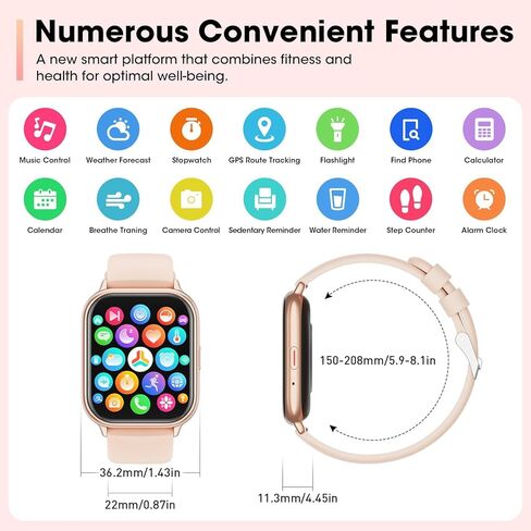 ساعة ذكية للرجال والنساء وهواتف Android iOS (الرد/إجراء المكالمات)، ساعة ذكية لتتبع اللياقة البدنية مقاس 1.85 بوصة مع مراقب معدل ضربات القلب والنوم، ساعات ذكية مقاومة للماء IP68 وأجهزة تتبع الأنشطة in Kuwait