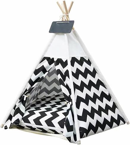 Dog Bed Tent,Portable Pet Tent for Cats or Small Dogs,Removable & Washable,Indoor Dog House with Thick Cushion,Cat Tents for Indoor Cats,Soft,Cozy,Pet Teepee,Dog Cabana Outdoor(White&Black) in Kuwait