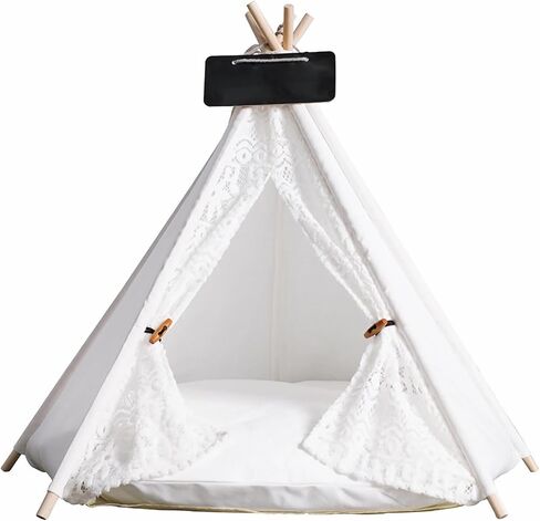 Dog Bed Tent,Portable Pet Tent for Cats or Small Dogs,Removable & Washable,Indoor Dog House with Thick Cushion,Cat Tents for Indoor Cats,Soft,Cozy,Pet Teepee,Dog Cabana Outdoor(White&Black) in Kuwait