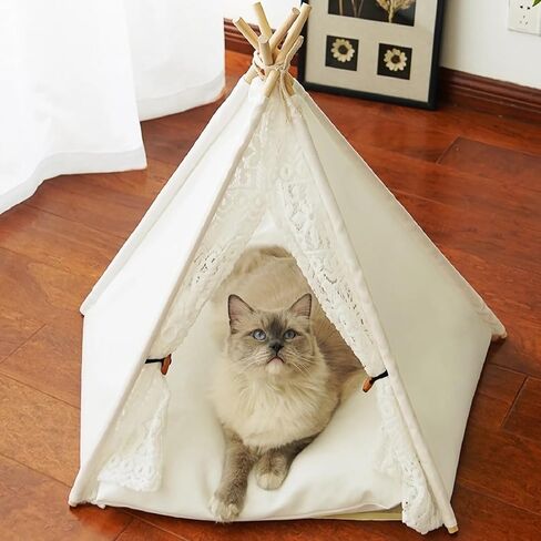 Dog Bed Tent,Portable Pet Tent for Cats or Small Dogs,Removable & Washable,Indoor Dog House with Thick Cushion,Cat Tents for Indoor Cats,Soft,Cozy,Pet Teepee,Dog Cabana Outdoor(White&Black) in Kuwait