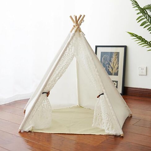 Dog Bed Tent,Portable Pet Tent for Cats or Small Dogs,Removable & Washable,Indoor Dog House with Thick Cushion,Cat Tents for Indoor Cats,Soft,Cozy,Pet Teepee,Dog Cabana Outdoor(White&Black) in Kuwait