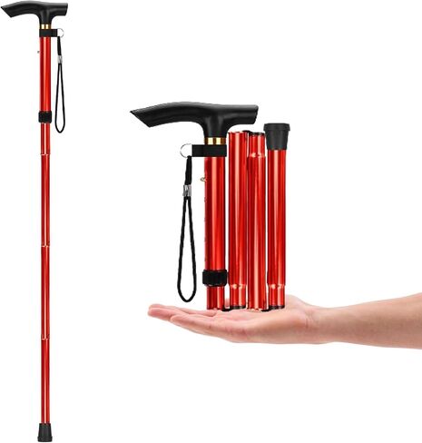 Aluminum Alloy Walking Sticks Trekking Poles Hiking Cane Foldable Hiking Stick Anti-Slip Cane for Elderly Length Adjustable Walking Stick Cane for Elderly in Kuwait