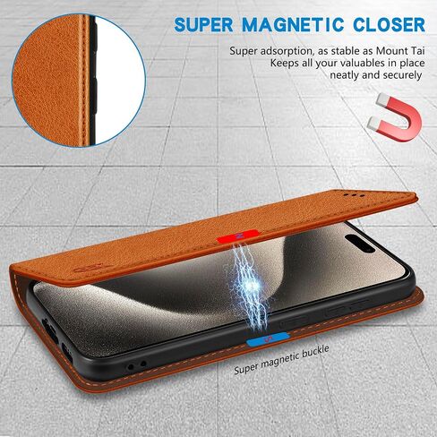 ZZXX for iPhone 15 Pro Max Wallet Case with [RFID Blocking] Card Slot Stand Strong Magnetic Leather Flip Fold Protective Phone Case for iPhone 15 Pro Max Case Wallet(Brown-6.7 inch) in Saudi Arabia