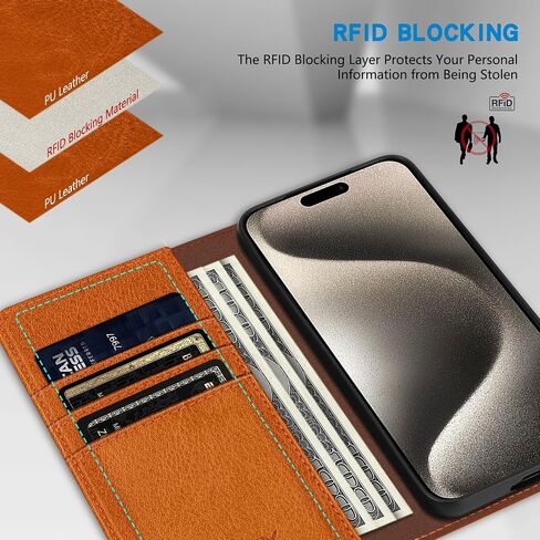 ZZXX for iPhone 15 Pro Max Wallet Case with [RFID Blocking] Card Slot Stand Strong Magnetic Leather Flip Fold Protective Phone Case for iPhone 15 Pro Max Case Wallet(Brown-6.7 inch) in Saudi Arabia