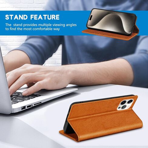 ZZXX for iPhone 15 Pro Max Wallet Case with [RFID Blocking] Card Slot Stand Strong Magnetic Leather Flip Fold Protective Phone Case for iPhone 15 Pro Max Case Wallet(Brown-6.7 inch) in Saudi Arabia