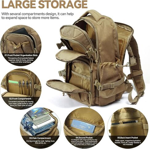 GZ XINXING Military Tactical Backpack 3 Day Assault Pack Molle Tactical Backpack Waterproof For Travel Camping Hiking Outdoor Sports Backpack Daypack(khaki) in Saudi Arabia