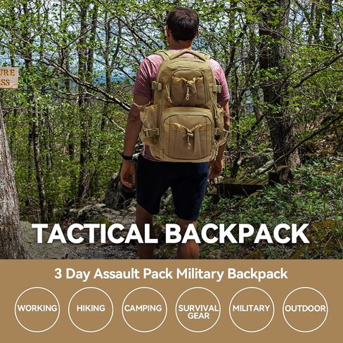 GZ XINXING Military Tactical Backpack 3 Day Assault Pack Molle Tactical Backpack Waterproof For Travel Camping Hiking Outdoor Sports Backpack Daypack(khaki) in Saudi Arabia