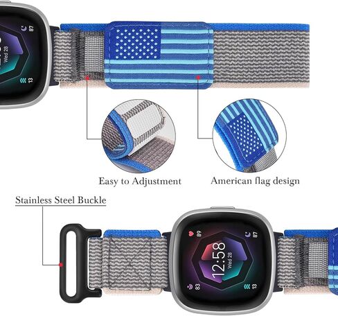 KOREDA Compatible with Fitbit Versa 3/Fitbit Versa 4/Fitbit Sense/Sense 2 Bands for Women Men, Adjustable Stretchy Elastic Braided Nylon Sport Strap for Fitbit Smartwatch in Kuwait
