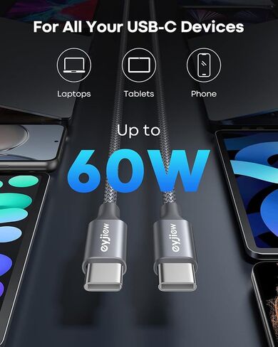 USB C to USB C Cable 12 FT, 2-Pack 60W PD Type C to C Cord Long in Saudi Arabia
