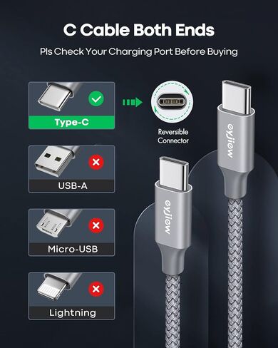 USB C to USB C Cable 12 FT, 2-Pack 60W PD Type C to C Cord Long in Saudi Arabia