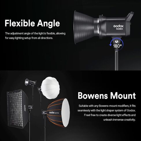 Godox SL60 SL60IID 70W LED فيديو ضوء، CRI96+ TLCI97+ 5600±200K، مدمج 8 تأثيرات FX، التطبيق/جهاز التحكم عن بعد لضبط السطوع، مصباح LED للتركيب على Bowens لتسجيل الفيديو والتصوير في الهواء الطلق in Saudi Arabia