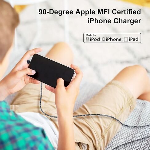 3 عبوات شاحن iPhone 90 درجة بطول 6 أقدام، سلك إضاءة طويل معتمد من Apple MFi بطول 6 أقدام، كابل شحن iPhone بزاوية قائمة من النايلون بطول 6 أقدام لهاتف Apple iPhone 14 Pro Max/13 Pro/12/11/11Pro/11Max/XS/XR/8 in Kuwait
