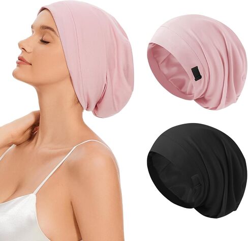 Silk Bonnet for Sleeping Women, Adjustable Silky Satin Lined Sleep Cap, Silk Hair Wrap Slouch Beanie Hat in Kuwait