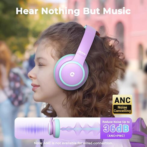 iClever BTH26 Active Noise Cancelling Headphones for Kids, 60H Playtime | SafeSound Tech 3.1, USB C Fast Charging, Bluetooth5.4, Kids Bluetooth Headphones, with Mic AUX Cord for iPad Airplane, Purple in Kuwait