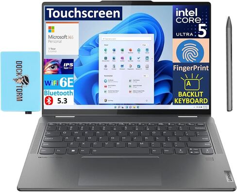 Lenovo Yoga 7i 2-in-1 AI PC 2-in-1 Laptop 14.0" Touchscreen IPS WUXGA Display (Intel Ultra 5-125U, 16GB LPDDR5X, 2TB M.2 PCIe SSD, Win 11 Pro) w/MS 365 Personal, DKZ USB Port Expander in Saudi Arabia