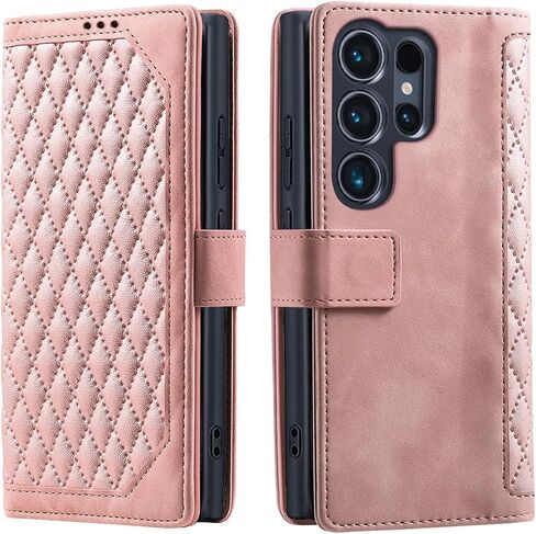 Wallet Case for Samsung Galaxy S24 Ultra 5G, with Card Slot & Kickstand, Shockproof Flip PU Leather Magnetic Full Protective S 24 24Ultra S24Ultra Phone Cover (Pink, Galaxy S24 Ultra) in Kuwait
