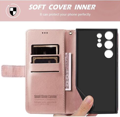 Wallet Case for Samsung Galaxy S24 Ultra 5G, with Card Slot & Kickstand, Shockproof Flip PU Leather Magnetic Full Protective S 24 24Ultra S24Ultra Phone Cover (Pink, Galaxy S24 Ultra) in Kuwait