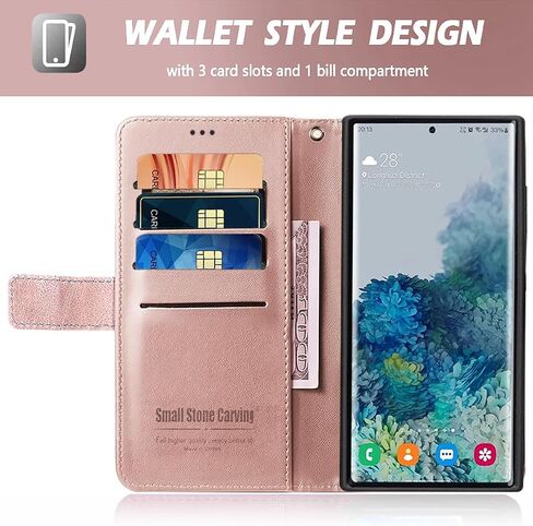 Wallet Case for Samsung Galaxy S24 Ultra 5G, with Card Slot & Kickstand, Shockproof Flip PU Leather Magnetic Full Protective S 24 24Ultra S24Ultra Phone Cover (Pink, Galaxy S24 Ultra) in Kuwait