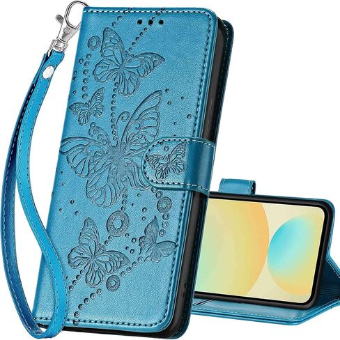 for Samsung Galaxy S24 FE Wallet case, Flip Folio Cover with Stand Feature for Women Men, PU Leather Phone Case Fit for Samsung Galaxy S24 FE 6.7'' [Blue-Butterfly] in Kuwait