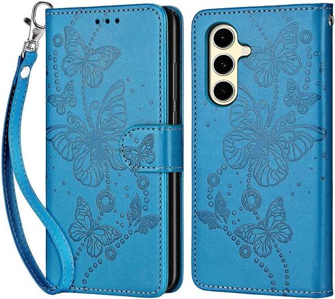 for Samsung Galaxy S24 FE Wallet case, Flip Folio Cover with Stand Feature for Women Men, PU Leather Phone Case Fit for Samsung Galaxy S24 FE 6.7'' [Blue-Butterfly] in Kuwait