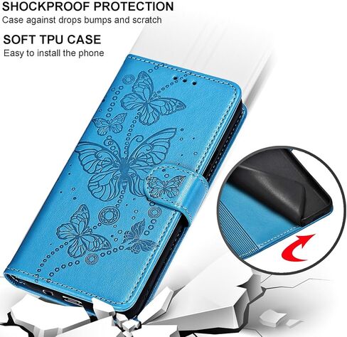 for Samsung Galaxy S24 FE Wallet case, Flip Folio Cover with Stand Feature for Women Men, PU Leather Phone Case Fit for Samsung Galaxy S24 FE 6.7'' [Blue-Butterfly] in Kuwait