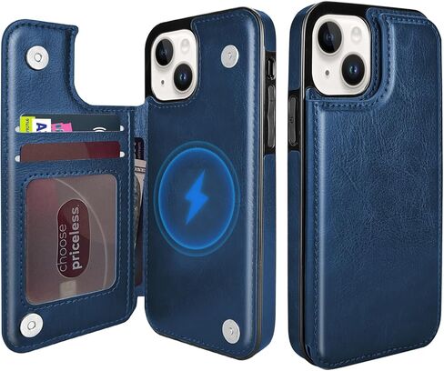 TopPerfekt Wallet Case for iPhone 12 and 12 Pro 6.1", Compatible with MagSafe, Wireless Charging, Leather Card Holder Kickstand Protective Cover Magnetic Phone Flip Case-Black in Saudi Arabia