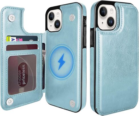 TopPerfekt Wallet Case for iPhone 12 and 12 Pro 6.1", Compatible with MagSafe, Wireless Charging, Leather Card Holder Kickstand Protective Cover Magnetic Phone Flip Case-Black in Saudi Arabia