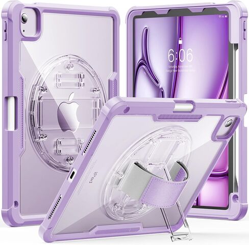 INFILAND Case for iPad Air 11 Inch M2(2024), iPad Air 5th/4th Generation 10.9 Inch, iPad Pro 11 Inch, Glitter Clear Dual Layer Protection with Hand Strap & Rotating Kickstand (Light Purple) in Saudi Arabia