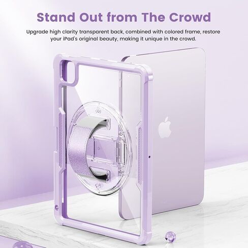 INFILAND Case for iPad Air 11 Inch M2(2024), iPad Air 5th/4th Generation 10.9 Inch, iPad Pro 11 Inch, Glitter Clear Dual Layer Protection with Hand Strap & Rotating Kickstand (Light Purple) in Saudi Arabia