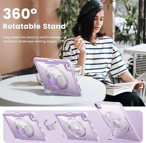 INFILAND Case for iPad Air 11 Inch M2(2024), iPad Air 5th/4th Generation 10.9 Inch, iPad Pro 11 Inch, Glitter Clear Dual Layer Protection with Hand Strap & Rotating Kickstand (Light Purple) in Saudi Arabia